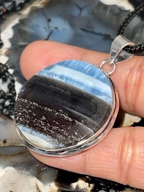 Round Blue Owyhee Opal Pendant 1 7/8”